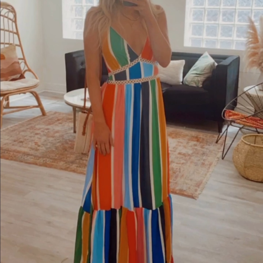 Floor length rainbow dress